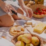 Sunny picnic with food and Maren wine